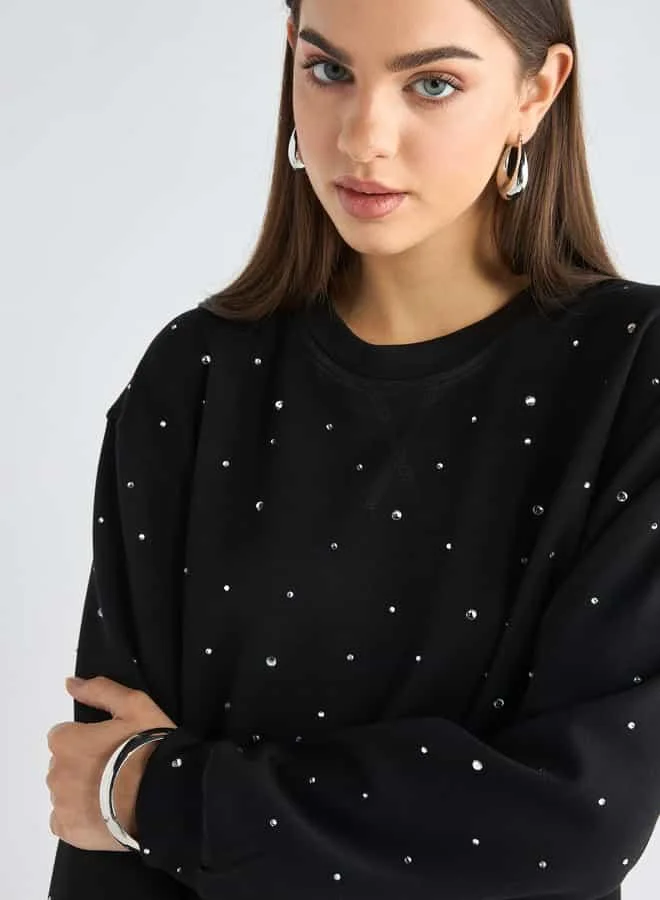 Splash FAV Embellished Sweatshirt with Long Sleeves