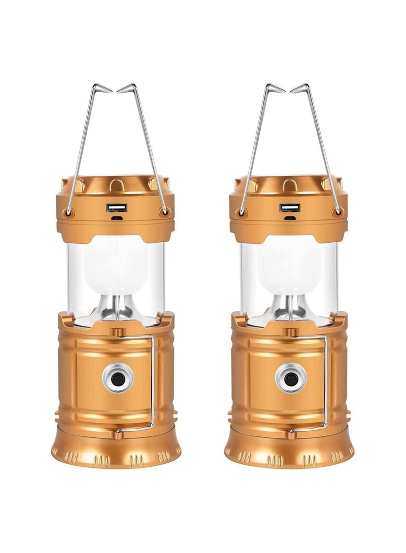 SYOSI Solar Camping Lights 2 Packs, USB Direct Charge Ultra Bright LED Collapsible Water Resistant Lanterns Flashlights - Image 1