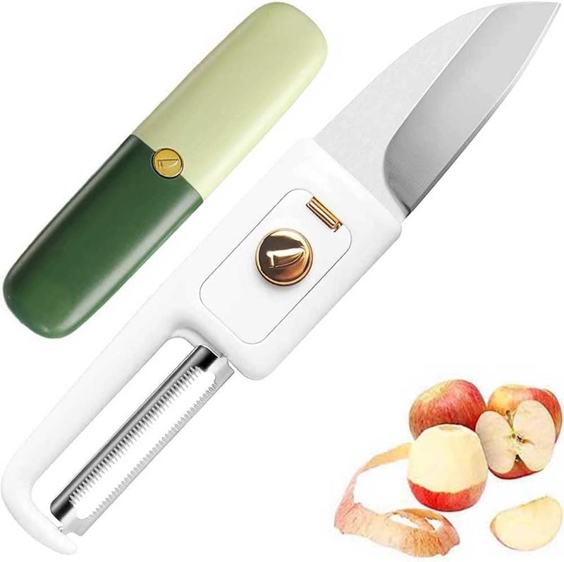 NISHIV Multifunctional 2in1 Stainless Steel Fruit Knife Peeler Fruit and Vegetable Peeler DualUse Knife Outdoor Kitchen Tools Portable Peeling Fruit Peeler Pack of 1 - Image 1