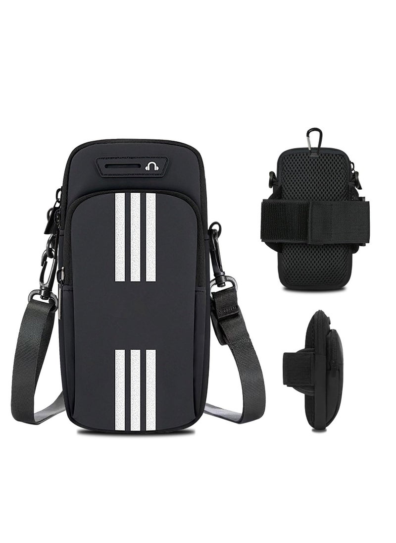SYOSI Phone Holder for Running Armband Cell Phone Purse Crossbody for Women Men Kids,iPhone 14 13 12 11 Pro Max Xs Xr X 8 7 6 Plus SE Mini Pouch,Galaxy S23 S22 S21 Ultra Edge Note 20 Arm Bag Black  - Image 1