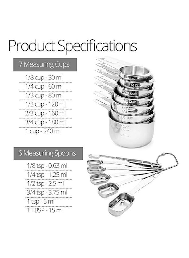 NIBEMINENT 13 Piece Steel Measuring Cups And Spoons Set Silver - Image 2