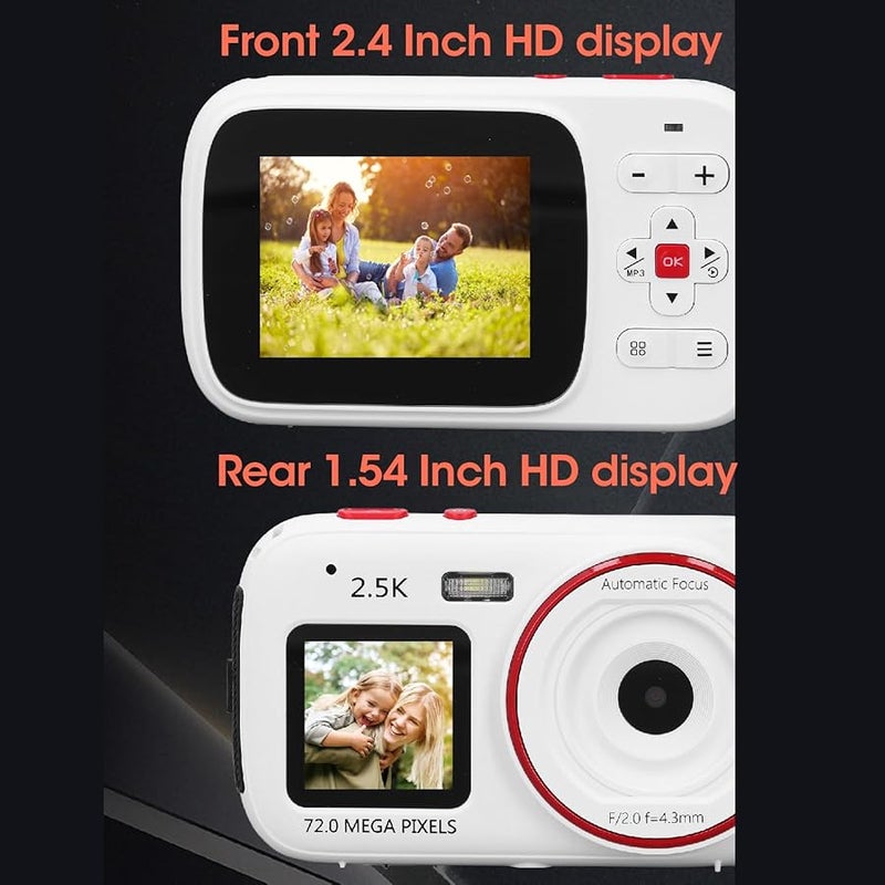 White 72MP 2 5K Dual Screen Vlogging Camera 16X Digital Zoom Autofocus 750mAh Anti Shake Compact Camera - Image 4