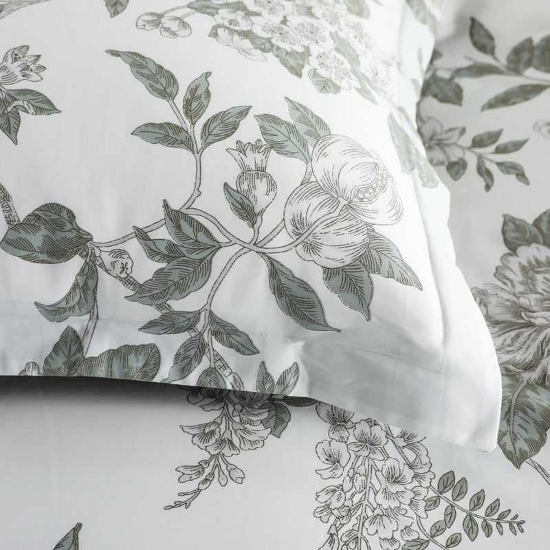 OAITE Duvet Cover Set King Size Floral Pattern 600 Thread Count Ultra Soft 100% Long Staple Cotton Duvet Cover Sets 3-PC  Breathable Duvet Cover with Zipper Closure & Corner Ties - Image 5