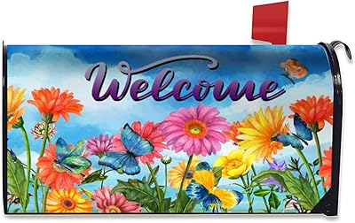 Harooni Harooni Spring Summer Flowers Mailbox Covers Magnetic - Fluttering Butterflies Spring Magnetic Mailbox Cover Welcome  - Image 1