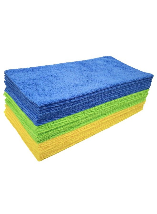 Polyte Microfiber Cleaning Cloth Ultrasonic Cut Edgeless, 14 x 14 in (36 Pack, Blue,Green,Yellow) - Image 1