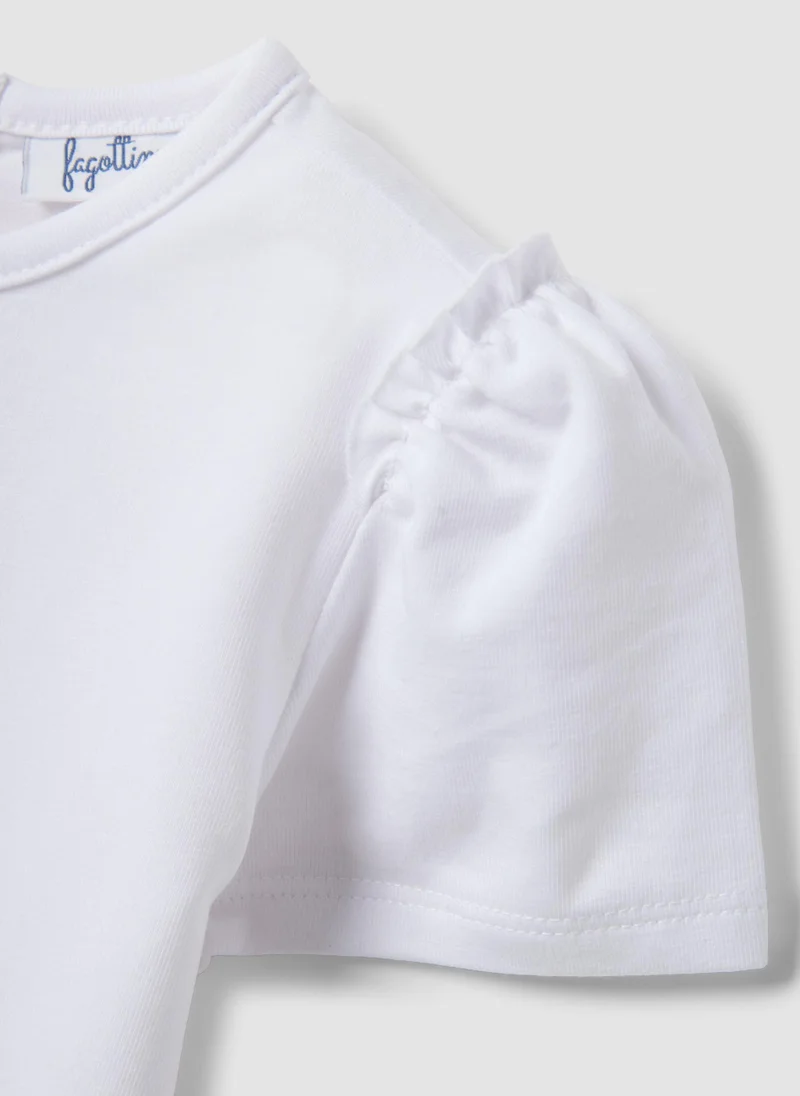 Ovs  OVS White Stretchy Cotton Regular Fit Girlâ€™S T-Shirt With Flower Embroidery for Women | Best Price UAE