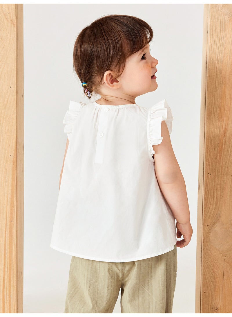 ميني بالا قميص طفل زبائن بأكمام رفوف أنيقة، قطعة ناعمة وقابلة للتنفس، طوق دائري مع مفتاح أزرار في الخلف، مثالي للارتداء اليومي وللتوازنات والاجتماعات غير الرسمية قميص طفل - Image 3