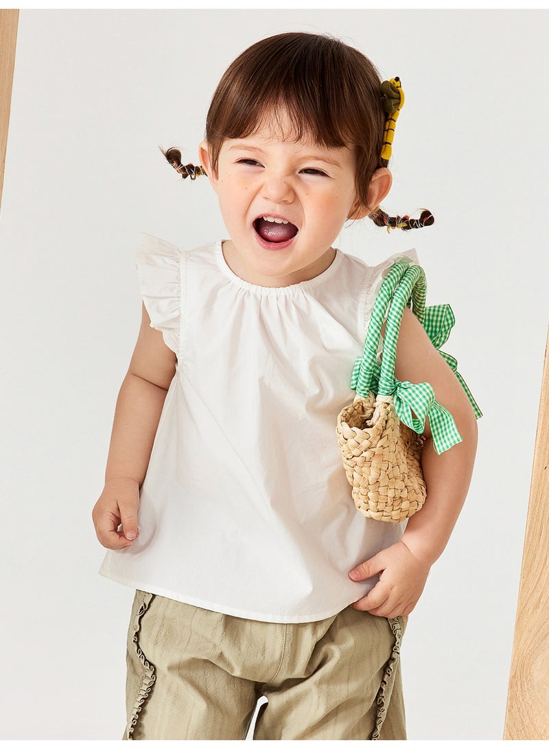 ميني بالا قميص طفل زبائن بأكمام رفوف أنيقة، قطعة ناعمة وقابلة للتنفس، طوق دائري مع مفتاح أزرار في الخلف، مثالي للارتداء اليومي وللتوازنات والاجتماعات غير الرسمية قميص طفل - Image 1