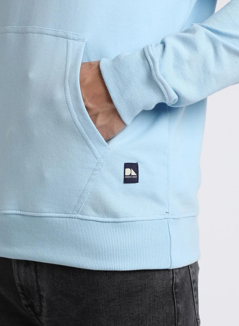 Dennis Lingo Regular Fit Light Blue Hooded Sweatshirt for Men - Polycotton, Solid, Full Sleeves, Knitted Fabric