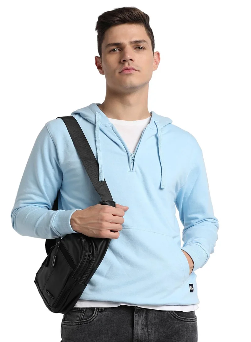 Dennis Lingo Regular Fit Light Blue Hooded Sweatshirt for Men - Polycotton, Solid, Full Sleeves, Knitted Fabric