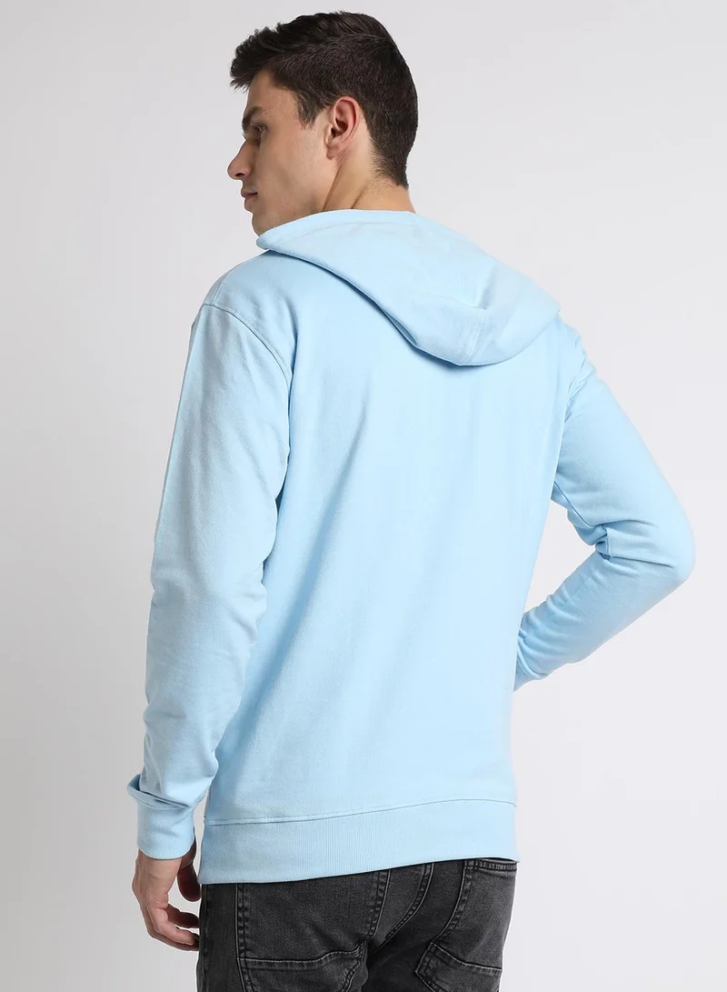 Dennis Lingo Regular Fit Light Blue Hooded Sweatshirt for Men - Polycotton, Solid, Full Sleeves, Knitted Fabric