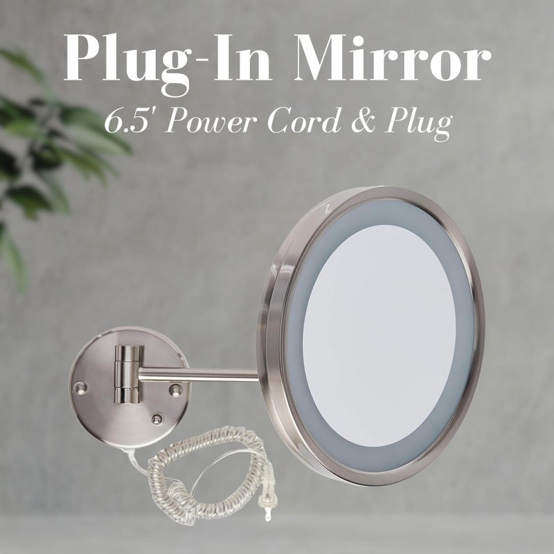 JERDON Lighted Wall-Mounted Makeup Mirror - Magnifying Mirror with LED Lights - 5X - Nickel Finish - Model HL1016NL - Image 2