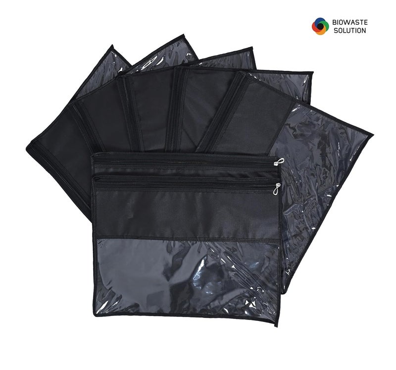 Biowaste Solution Foldable Saree CoversClothes Storage BagWardrobe Organizer With Transparent Top And Zip Singel size 18 x 13 inches Black set of 6 - Image 4