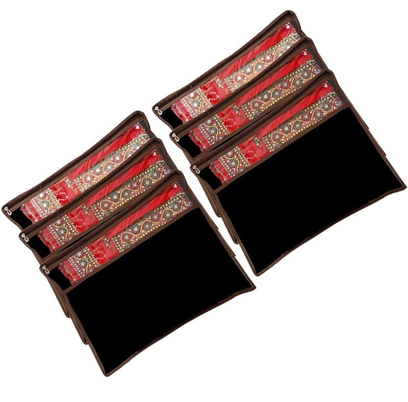 Biowaste Solution Foldable Saree CoversClothes Storage BagWardrobe Organizer With Transparent Top And Zip Singel size 18 x 13 inches Black set of 6 - Image 1