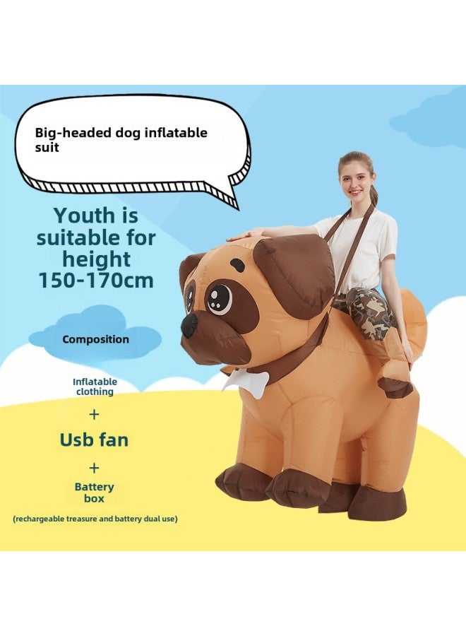 Children's Funny Costume Festival Performance Parent-Child Cartoon Pug Dress Up Doll Props Puppy Inflatable Year Gift-Color:Big-headed Dog—youth  - Image 1