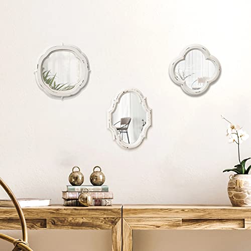 Sintosin Rustic Wooden Round Bathroom Mirror 9.1 inch, Hanging Distressed White Vintage Small Wall Mirror Decor, Farmhouse Decorative Porthole Mirrors for Hallway Bedroom Entryway Vanity - Image 5