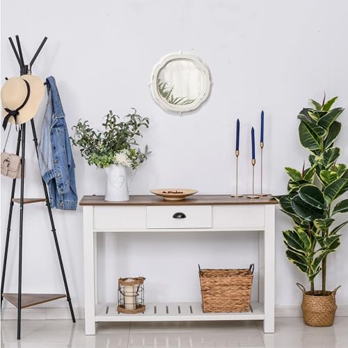 Sintosin Rustic Wooden Round Bathroom Mirror 9.1 inch, Hanging Distressed White Vintage Small Wall Mirror Decor, Farmhouse Decorative Porthole Mirrors for Hallway Bedroom Entryway Vanity - Image 3
