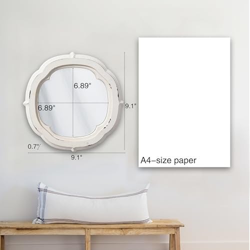 Sintosin Rustic Wooden Round Bathroom Mirror 9.1 inch, Hanging Distressed White Vintage Small Wall Mirror Decor, Farmhouse Decorative Porthole Mirrors for Hallway Bedroom Entryway Vanity - Image 2