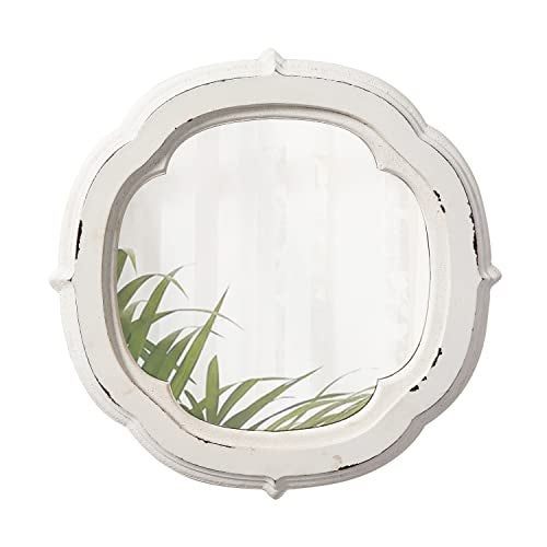 Sintosin Rustic Wooden Round Bathroom Mirror 9.1 inch, Hanging Distressed White Vintage Small Wall Mirror Decor, Farmhouse Decorative Porthole Mirrors for Hallway Bedroom Entryway Vanity - Image 1
