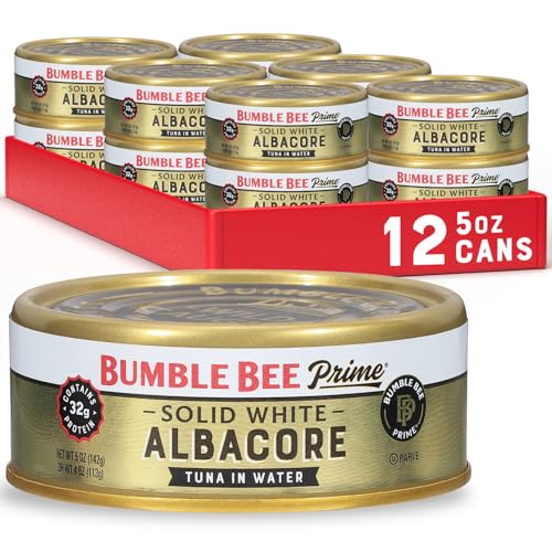 Bumble Bee Prime Solid White Albacore Tuna in Water 5 oz Easy Open Cans Pack of 12  Premium Wild Caught Tuna  32g Protein per Serving  NonGMO Project Verified Gluten Free Kosher - Image 1