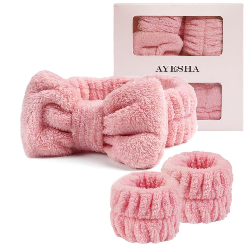 Ayesha Spa Headband and Wristband Set for Skincare Washing Face,Makeup Headband Wrist Cuffs for Preppy Skincare Women Girl (Pink set) - Image 2