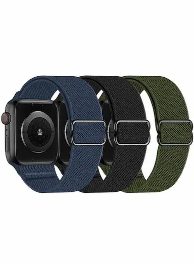 [Pack 3] Stretchy Nylon Sport Bands For Apple Watch Series 10 | Ultra 2 | 8 Ultra | 9 | 8 | 7 | 6 , 49/46/45/44/42mm Adjustable Braided Sport Elastic Wristband - Image 1