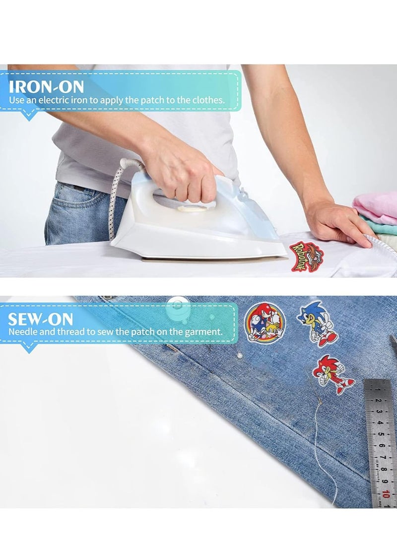 Iron on Patches, 16 Pieces Embroidered Applique Sonic Patches,Sew On Iron on Patches Fabric Repair Patches Cartoon Sonic Patches for Kids Adult Clothes Jeans Jackets Hats Shoes Backpacks  - Image 4