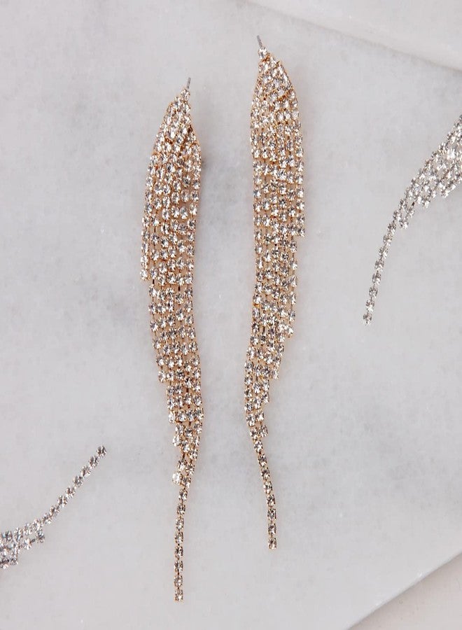 هامبل شيك نيويورك أقراط هامبل شيك مرصعة بالألماس الصناعي - أقراط متدلية رائعة بتصميم شلال مزين بشرابة من الزركونيا المكعبة، مطلية بالذهب - Image 3