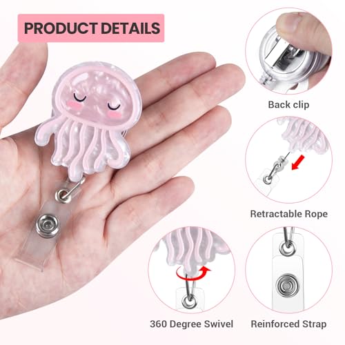 ITOKEY Pink Jellyfish Badge Reel, Cute Badge Holder, Funny Nurse Name Reel with Retractable Clip, Medical Worker ID Card Holders, Pediatric Nursing Accessories for Nurse Doctor Student Teacher Office - Image 2