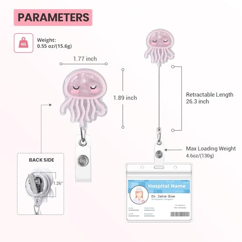 ITOKEY Pink Jellyfish Badge Reel, Cute Badge Holder, Funny Nurse Name Reel with Retractable Clip, Medical Worker ID Card Holders, Pediatric Nursing Accessories for Nurse Doctor Student Teacher Office - Image 3