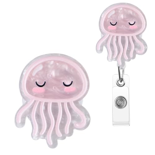 ITOKEY Pink Jellyfish Badge Reel, Cute Badge Holder, Funny Nurse Name Reel with Retractable Clip, Medical Worker ID Card Holders, Pediatric Nursing Accessories for Nurse Doctor Student Teacher Office - Image 1
