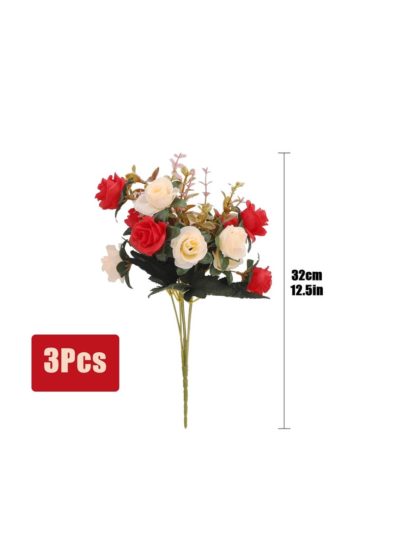 Captaintech Artificial Flowers Rose, Artificial Flowers Outdoor UV Resistant Plants Faux Plastic Greenery Shrubs Indoor Outside Hanging Planter for Home Wedding Office Table Decoration Gift Red (3 Bundles) - Image 2