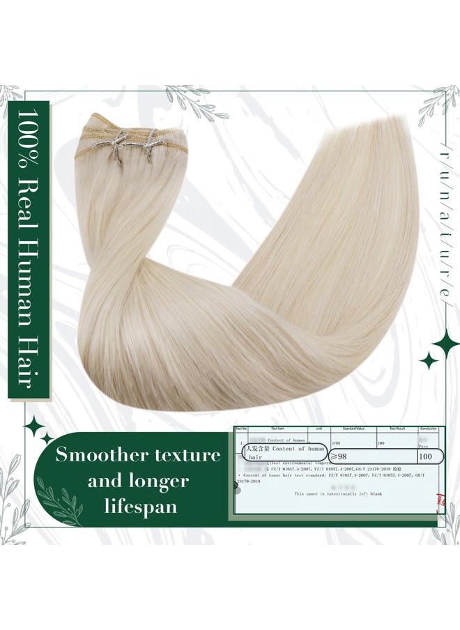 RUNATURE Clip in Hair Extensions Real Human Hair Platinum Blonde Hair Extensions Clip in Human Hair 14 Inch Double Weft Remy Clip in Extensions Blonde Extensions Clip Ins 50g 3pcs  - Image 4