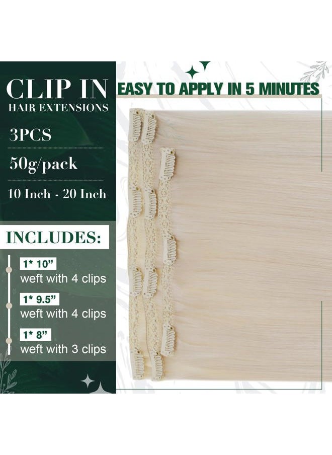RUNATURE Clip in Hair Extensions Real Human Hair Platinum Blonde Hair Extensions Clip in Human Hair 14 Inch Double Weft Remy Clip in Extensions Blonde Extensions Clip Ins 50g 3pcs  - Image 3