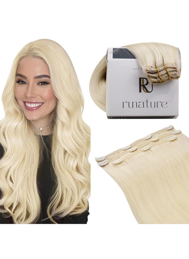 RUNATURE Clip in Hair Extensions Real Human Hair Platinum Blonde Hair Extensions Clip in Human Hair 14 Inch Double Weft Remy Clip in Extensions Blonde Extensions Clip Ins 50g 3pcs  - Image 1