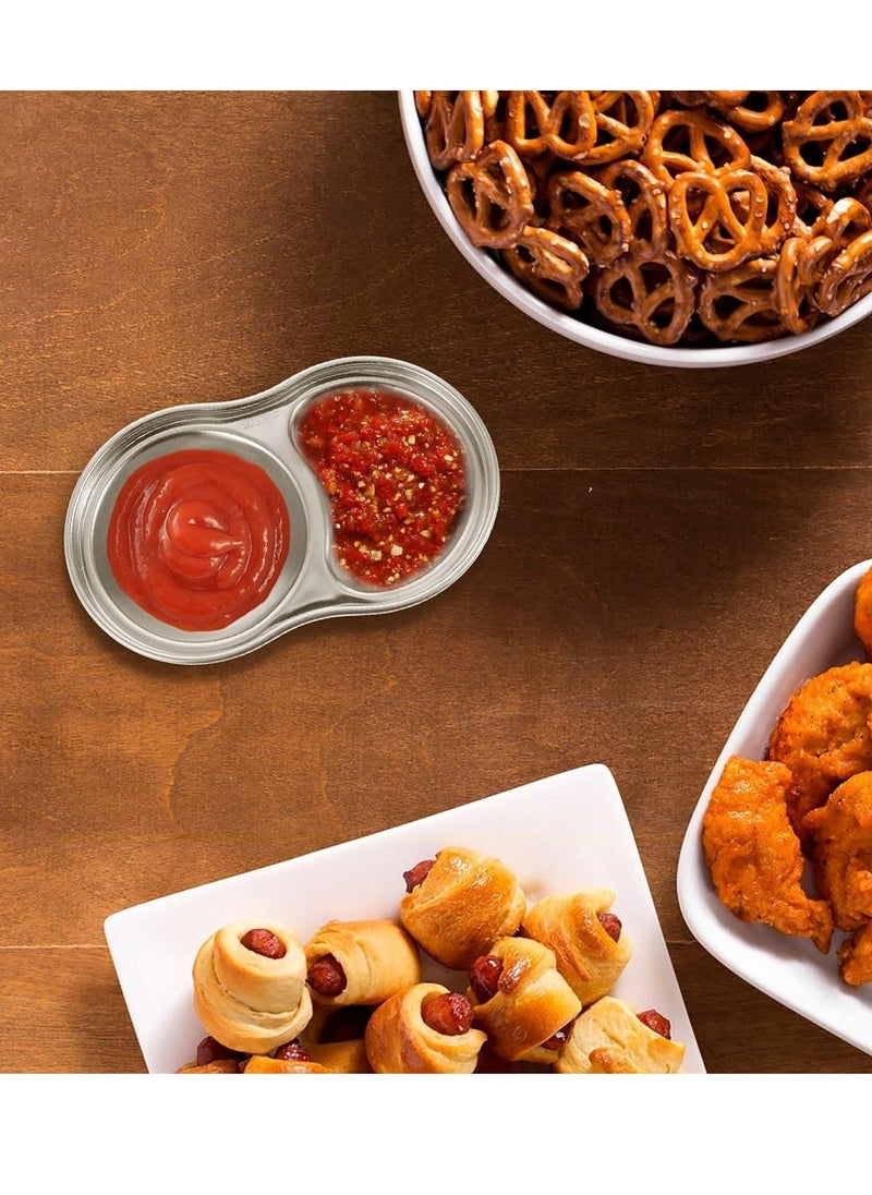Appetizer Plates Stainless Steel Seasoning Bowl Metal Dipping Bowl Side Dishes 2 Grids Divided Korean Sauce Dish Appetizer Plate Snack Bowl Dish Plate Kitchen Gadgets Korean Grill 4pcs - Image 4