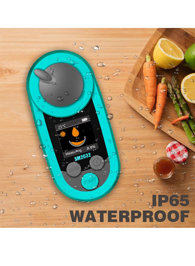 مقياس الانكسار الرقمي لمقياس السكر Brix نطاق 0-32% دقة ±0.2% مقياس دقيق للفواكه مع تعويض تلقائي لدرجة الحرارة شاشة LCD ملونة مقاومة للماء والغبار IP65 تصحيح صفر درجة - Image 4