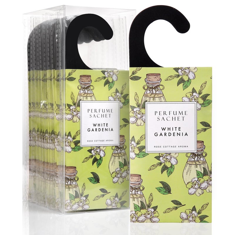 ROSE COTTAGE Large 12 Packs White Gardenia Hanging Closet Deodorizer Air Freshener Long Lasting Scented Sachets Smell Goods for House