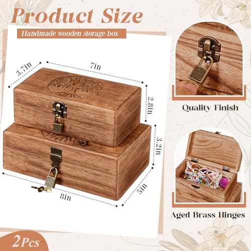 Vicenpal 2 Wooden Tree Keepsake Boxes with Lock 8x5x32 Inch 7x37x28 Inch Handmade Decorative Wooden Box Treasure Chest Box Gift Ideas for Men Women Jewelry Rings Storage - Image 3