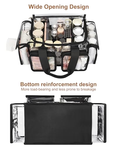 Relavel Clear Makeup Bag Professional Makeup Artist Kit Set Travel Cosmetic Organizer Case Transparent Stadium Approved Tote Bag Toiletry Lunch Duffle Work Shoulder Bag with Adjustable Dividers Black - Image 3