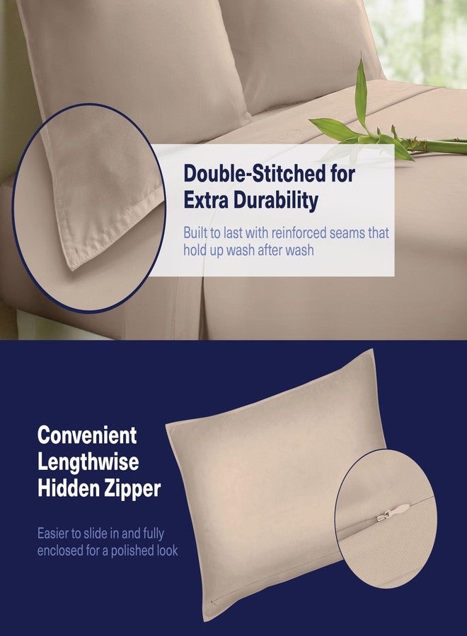 Kickoff Home Kickoff 100% Organically grown Viscose Bamboo 4-pc Bedding Sheet Set, King Size, Cooling & Breathable, Double Stitching, Flat & Fitted Sheets, Pillowcases Pillow Covers (King, Iced Latte) - Image 5