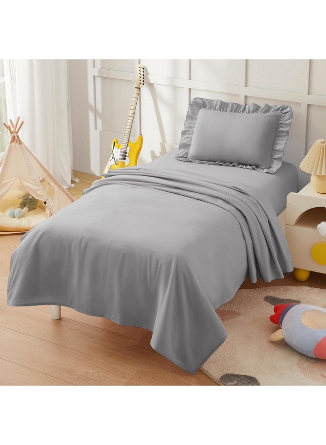 KKJIAF Toddler Sheet Set 3 Piece Includes a Flat Sheet, a Fitted Sheet and a Ruffle Pillowcase, Grey - Image 1