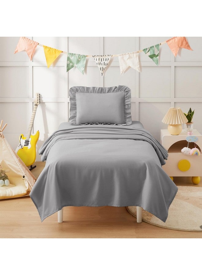KKJIAF Toddler Sheet Set 3 Piece Includes a Flat Sheet, a Fitted Sheet and a Ruffle Pillowcase, Grey - Image 4