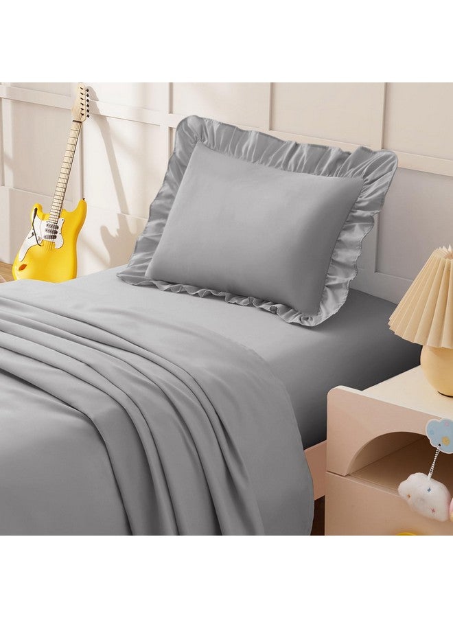 KKJIAF Toddler Sheet Set 3 Piece Includes a Flat Sheet, a Fitted Sheet and a Ruffle Pillowcase, Grey - Image 3