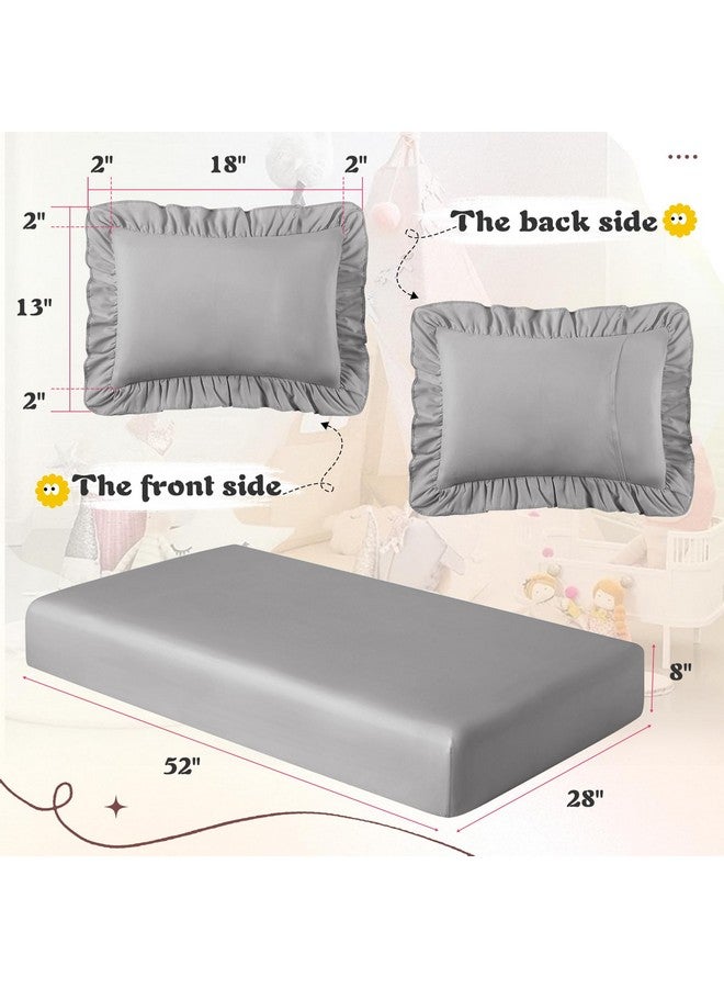 KKJIAF Toddler Sheet Set 3 Piece Includes a Flat Sheet, a Fitted Sheet and a Ruffle Pillowcase, Grey - Image 5