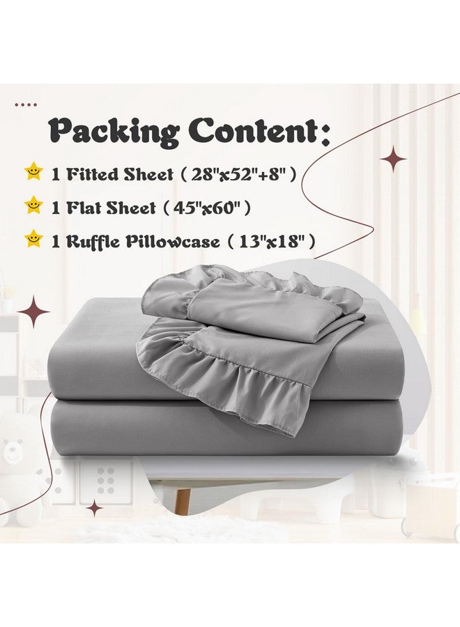 KKJIAF Toddler Sheet Set 3 Piece Includes a Flat Sheet, a Fitted Sheet and a Ruffle Pillowcase, Grey - Image 2