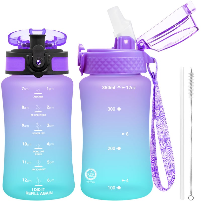 OLDLEY Kids Water Bottle for School 12 oz 2 lids BPAFree Reusable Leakproof Durable Tritan Plastic Water Bottles with Straw  Chug Lids Antidust Spout Cover Macaroon