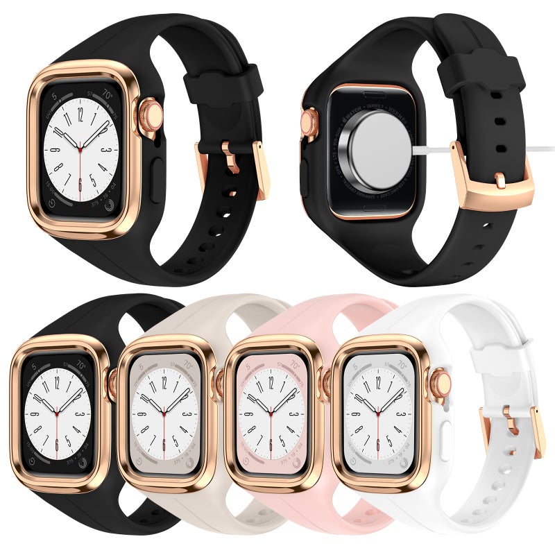 Stainless Steel Frame Silicone Watch Band For Apple Watch Series 9&8&7 41mm / SE 3&SE 2&6&SE&5&4 40mm / 3&2&1 38mm(White)