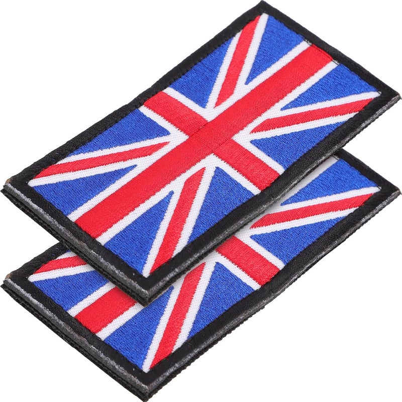 ULTECHNOVO British Flag Embroidered Patch 2pcs Set Blue and Black Edges, Iron-on UK Flag Appliques for DIY Clothing, Backpacks, and Outdoor Accessories - Image 1