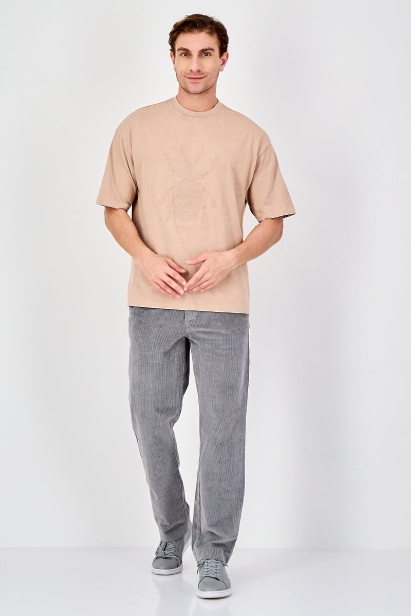 Ketch Men Crew Neck Short Sleeve Embroidered T-Shirt, Tan - Image 4